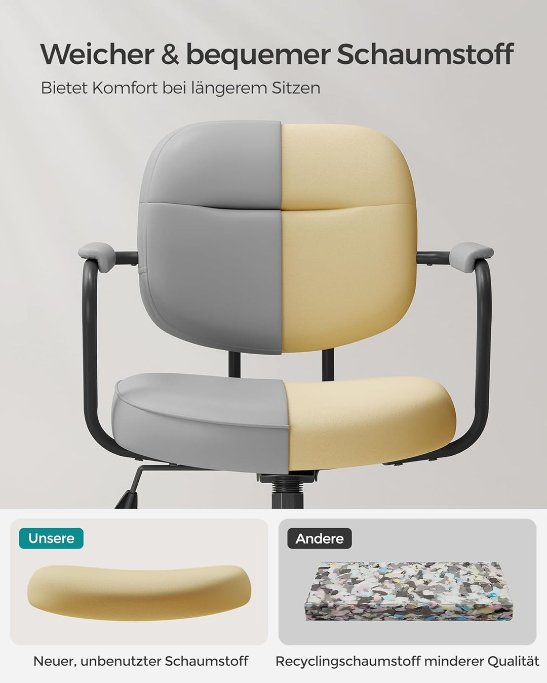 SONGMICS Homeoffice-Stuhl, Schreibtischstuhl, Schminkstuhl, PU, Drehstuhl, ergonomischer Bürostuhl,