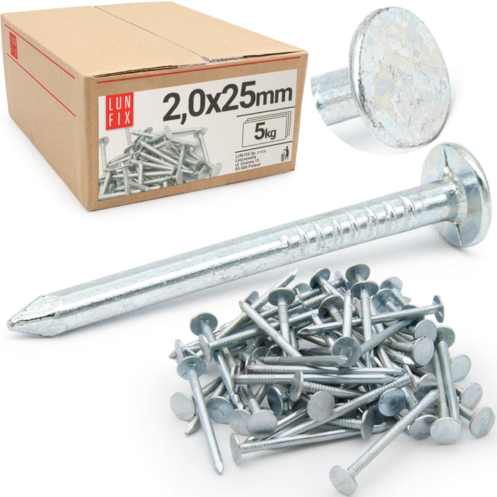 Stahlnägel 2,0 x 25 mm - 5kg (ca. 8180) Verzinkter Kammzwecke Holznägel für Dachpappenverlegung Verz
