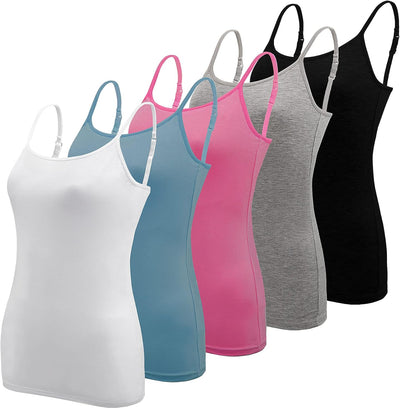 BQTQ 5 Stück Spaghetti Top Damen Unterhemd Spaghettiträger Tank Top mit Verstellbarer Strap Basic Ca