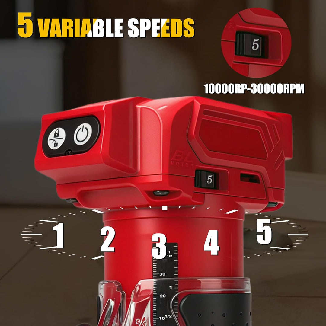Akku Oberfräse kompatibel mit Milwaukee 18V-Akku (ohne Akku), 800 W bürstenloser Holztrimmer mit 100