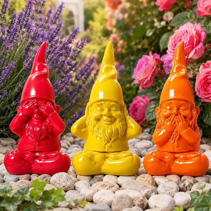 Pommerntraum® | 3er Set Gartenzwerge Zwergfiguren Nichts Sehen Hören Sagen | Zwerge Dekozwerge Garte