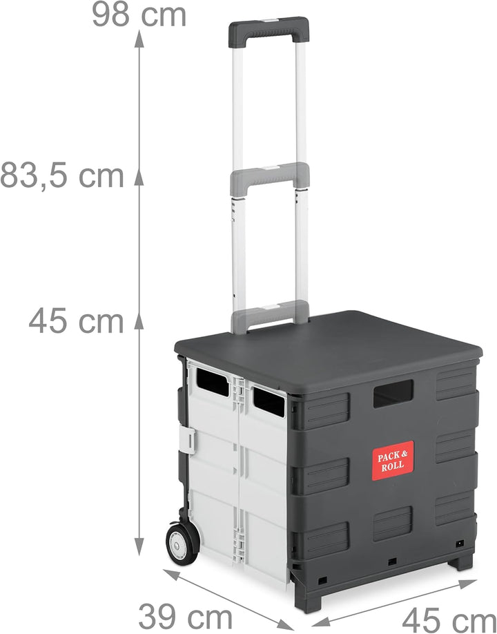 Relaxdays Einkaufstrolley, klappbar, Einkaufskorb mit Rollen, Deckel & Teleskopgriff, bis 35 kg, Rol