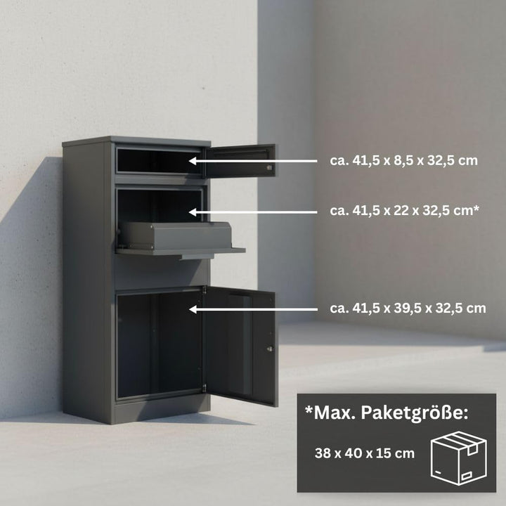 RS Trade Paketbriefkasten XXL mit Paketfach – Freistehende Paketbox für draussen, Abschliessbarer Br