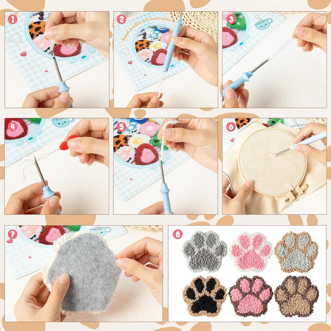 WATINC 22 Stück Craft Punch Needle Untersetzer Kit mit Krallenmuster DIY Bastelpackung Set Stickerei