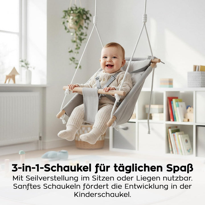TULANO Hop 40 Grey-White | Kinderschaukel Babywippe Babyliegesitz 3in1 | Schaukel Kleinkindschaukel