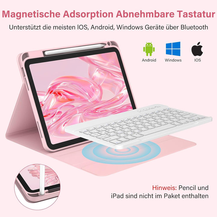 BQSS Hülle mit Tastatur für iPad A16 11 Generation 2025/10 Generation 10.9 Zoll 2022, Magnetisch Blu