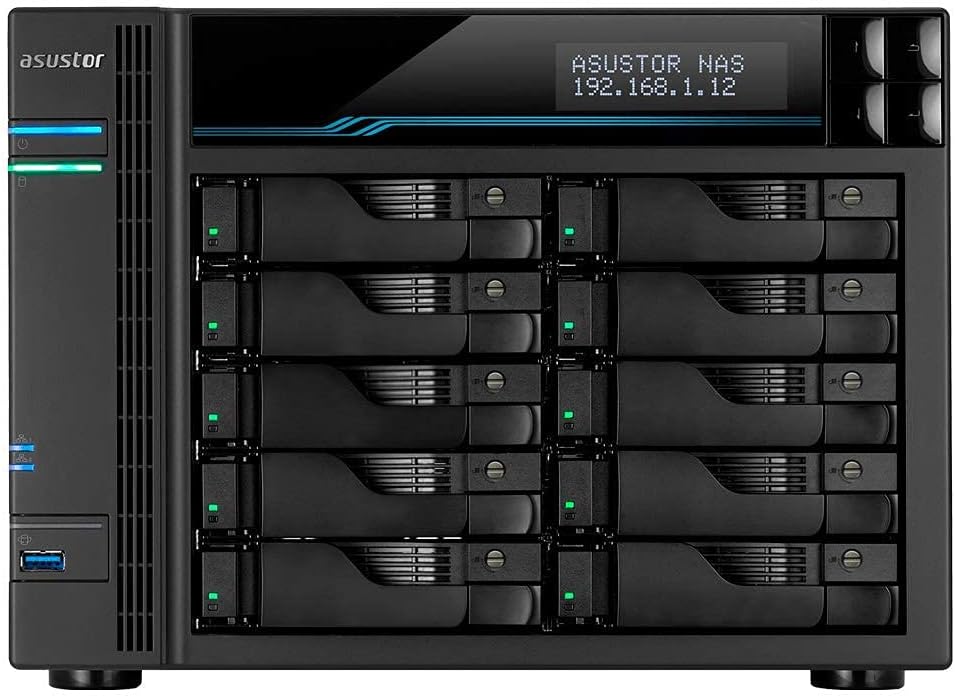 Asustor Lockerstor 10 Pro AS7110T 10 Bay NAS - Netzwerkspeicher Gehäuse, Quad Core 3.4GHz CPU, 8GB R