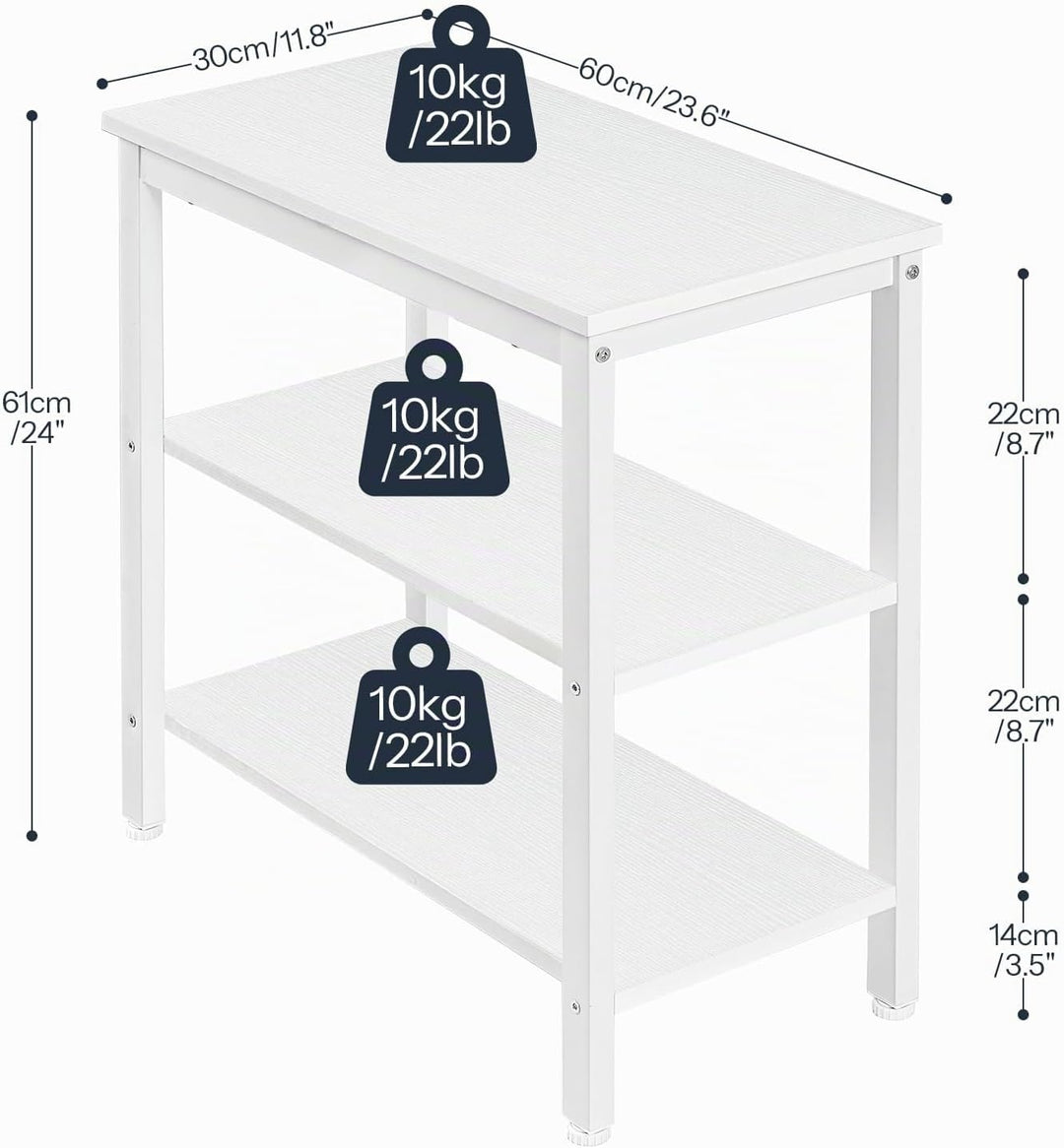 HOOBRO Beistelltisch, Nachttisch mit 3 Ablage, Sofatisch Industriestil, Nachtschrank, Schlafzimmer,