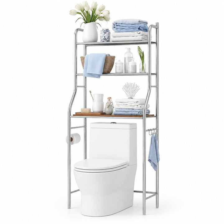 Garvee Toiletten-Regal, 3-stöckiges Badezimmerregal, mit verstellbaren Einlegeböden und Aufbewahrung