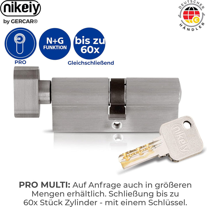 GERCAR Pro Gleichschliessend 10 Knaufzylinder 40/40 Set 10x Schliesszylinder mit Knauf inkl. 50 Schl
