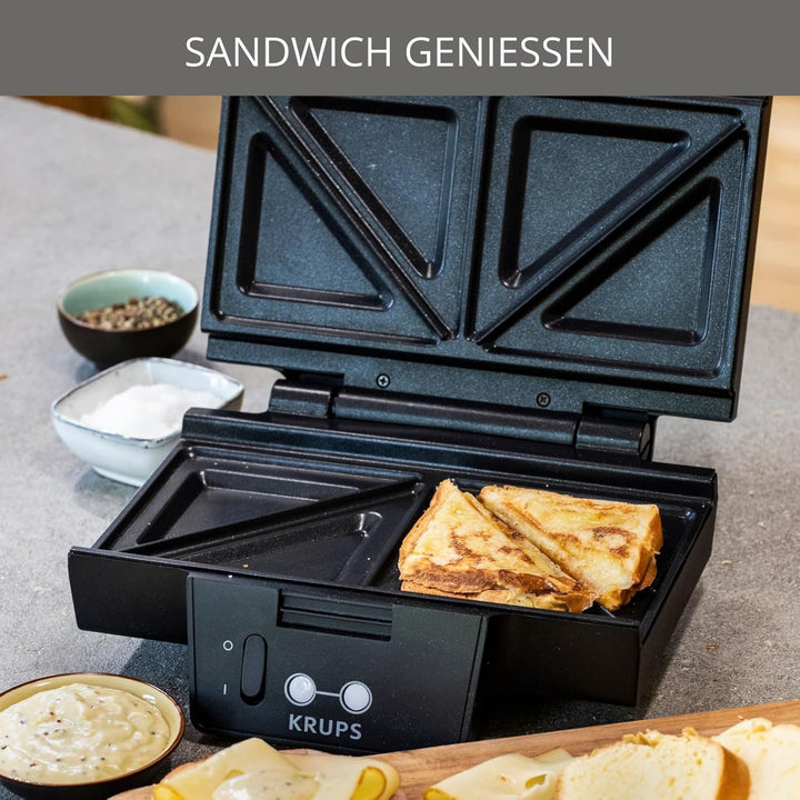 Krups Sandwichmaker FDK451 | für gegrillte Sandwichtoasts in Dreiecksform | Antihaftbeschichtete Pla