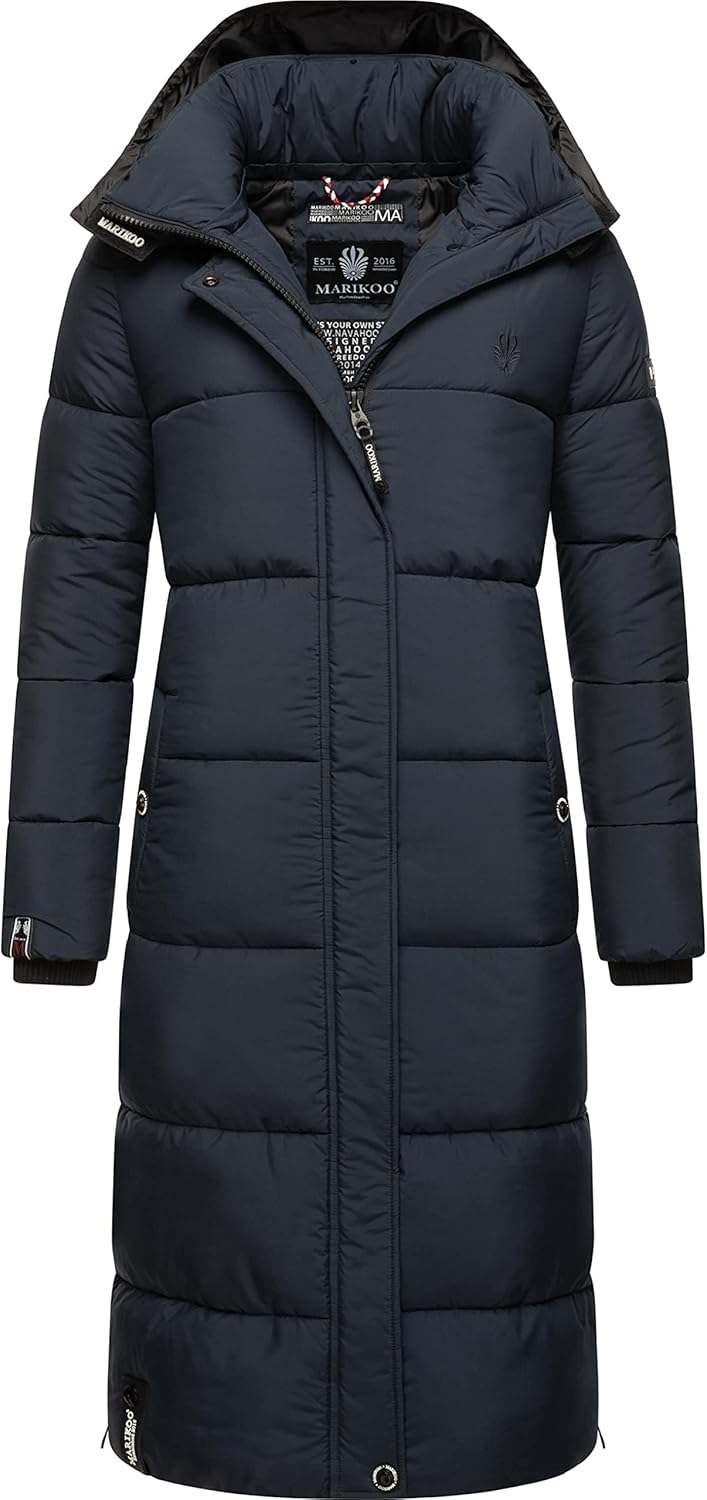 MARIKOO Damen Wintermantel Warmer Steppmantel lang mit Abnehmbarer Kapuze Reliziaa XS-3XL XL Navy, X