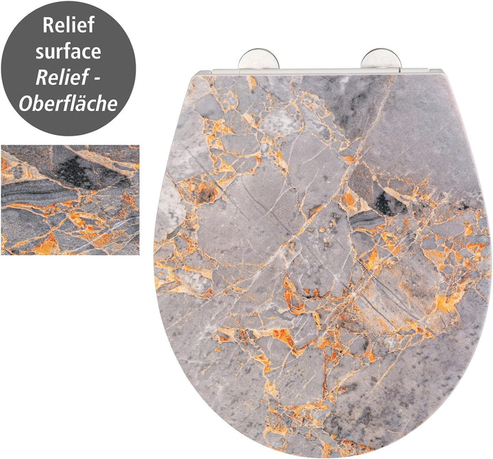 WENKO WC-Sitz Grey Marble, eleganter Toilettensitz aus antibakteriellem Duroplast mit Absenkautomati