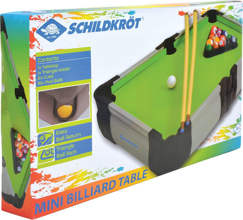 Schildkröt® Mini Billiard Tisch, kleiner Billardtisch mit 2 Queues, 16 Billardkugeln, Triangel zur A