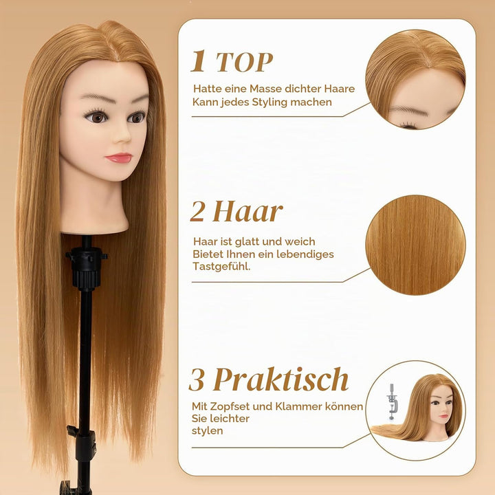 Neverland 26" Frisierkopf Friseur 60% Echthaar Haar Übungskopf Puppenkopf Friseurkopf Ausbildung Kop