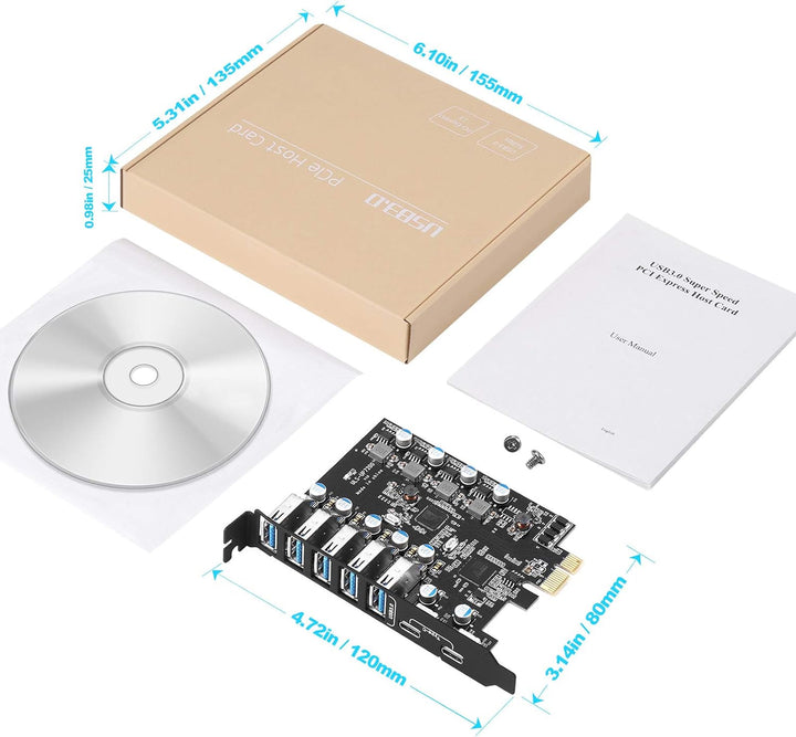 ULANSEN PCI-E-auf-7-Port-(Typ C (2), Typ A (5)) USB 3.0 HUB, Interne Erweiterungskarte, Contronller-