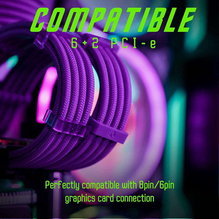 AsiaHorse PSU Kabelverlängerung, PC Sleeved Cable Kit für GPU/CPU, 18AWG Netzteil Cable Extensions m