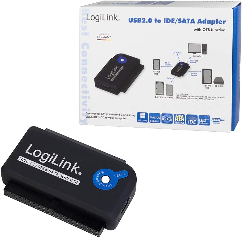 LogiLink AU0006D IDE/SATA Adapter (USB 2.0 auf 6,4 cm (2,5 Zoll)/8,9 cm (3,5 Zoll), 1,2m) Single, Si
