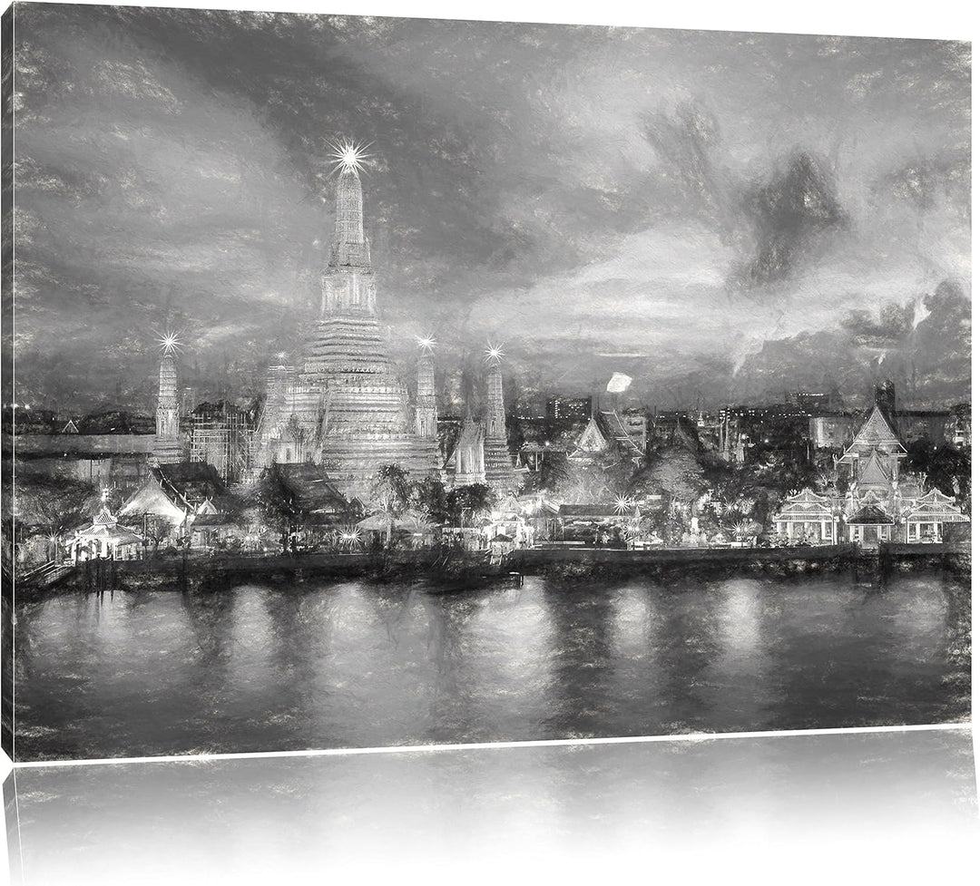 Pixxprint Tempel Bangkok Thailand als Leinwandbild/Grösse: 100x70 cm/Wandbild/Kunstdruck/fertig besp