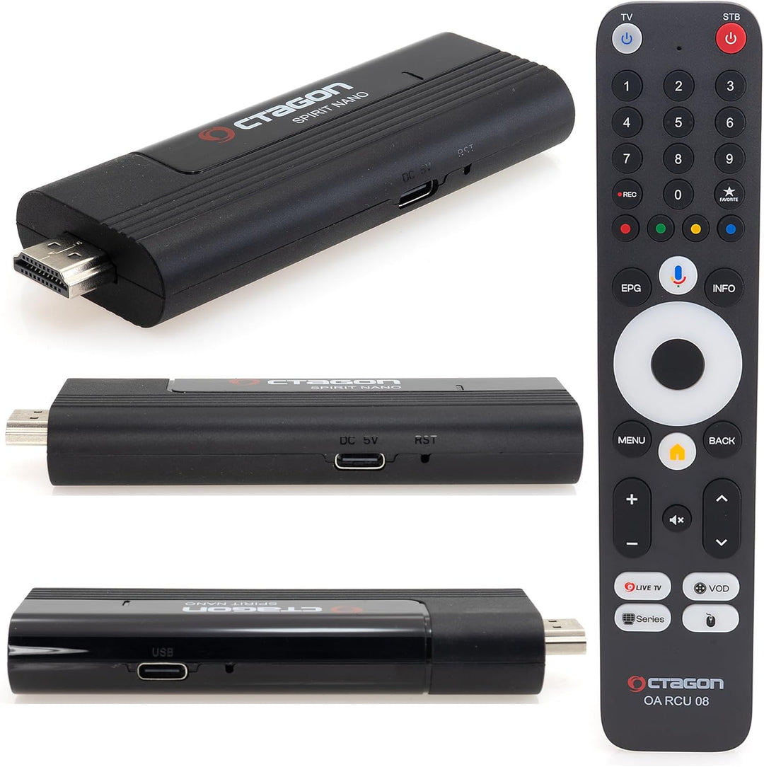 [ Test SEHR GUT, Note 1.1 *] OCTAGON Spirit Nano 4K UHD Android TV Stick + DVBSHOP HDMI Adapter, für
