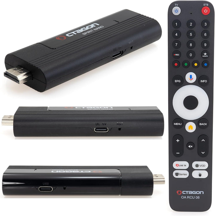 [ Test SEHR GUT, Note 1.1 *] OCTAGON Spirit Nano 4K UHD Android TV Stick + DVBSHOP HDMI Adapter, für