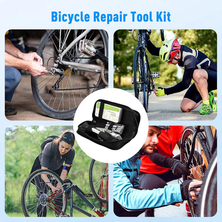 Fahrrad Reparaturset 16-in-1 mit Satteltasche und 120 PSI Mini-Luftpumpe,Flickzeug Fahrrad Multitool