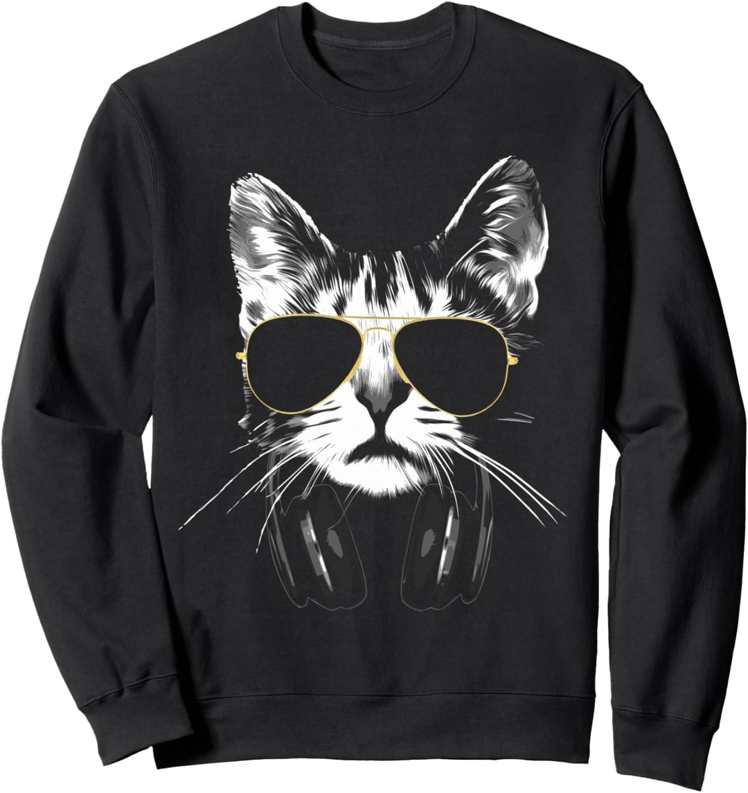 Katze mit Sonnenbrille und Kopfhörer Sweatshirt