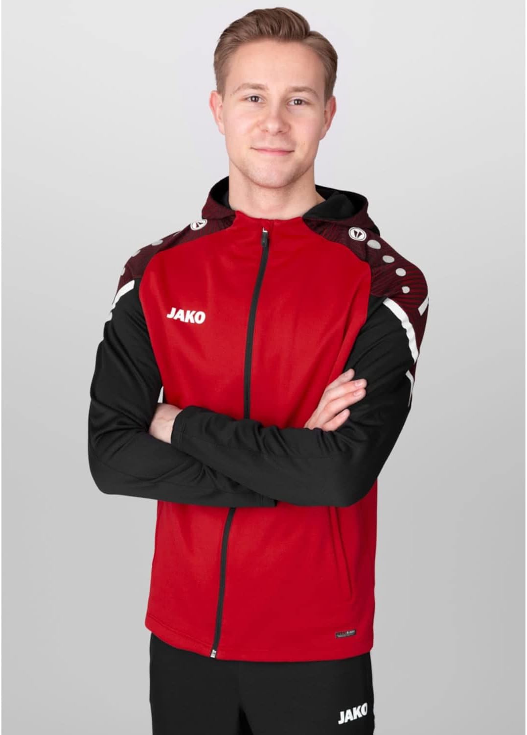JAKO Herren Kapuzenjacke Performance, neonorange/weiss/marine, M, 6897, Rot/Schwarz