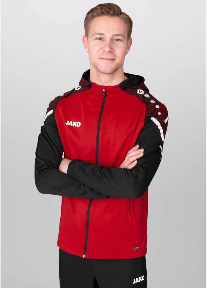 JAKO Herren Kapuzenjacke Performance, neonorange/weiss/marine, M, 6897, Rot/Schwarz