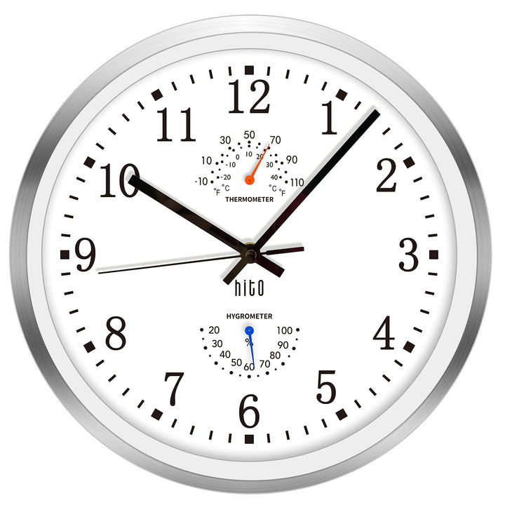 HITO 30,5 cm lautlose Wanduhr, batteriebetrieben, kein Ticken, Sweep-Uhrwerk, Glasabdeckung, silberf
