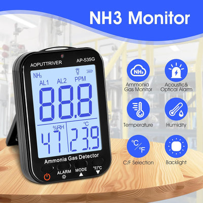 Formaldehyddetektor Ammoniak Gas Detektor, NH3 Gas Monitor Sensor Bereich 0-100ppm Wiederaufladbare