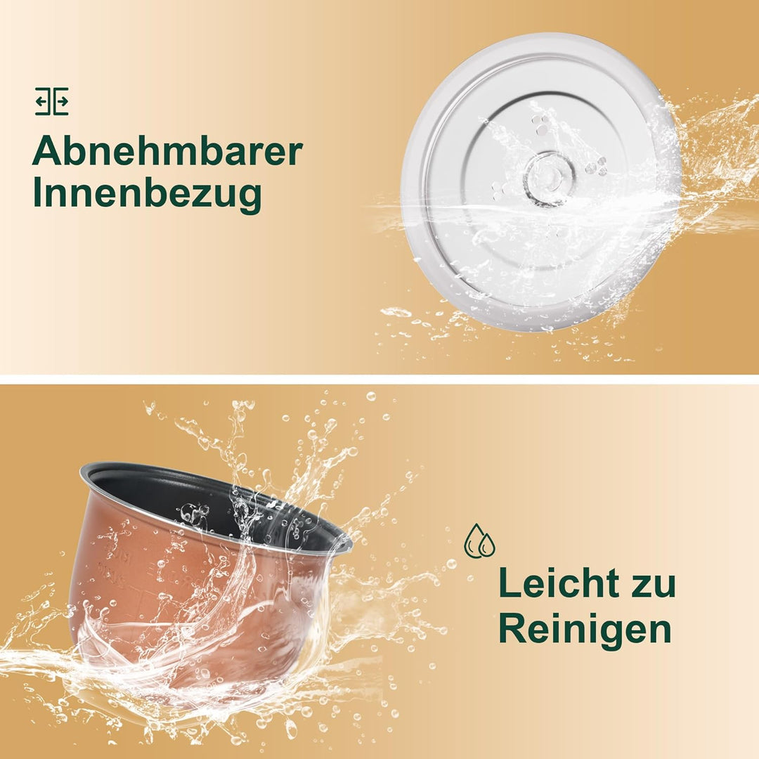 Audecook Reiskocher klein 1.2 L mit Low Sugar Funktion Für 1-2 Personen Multikocher mit 7 Programme