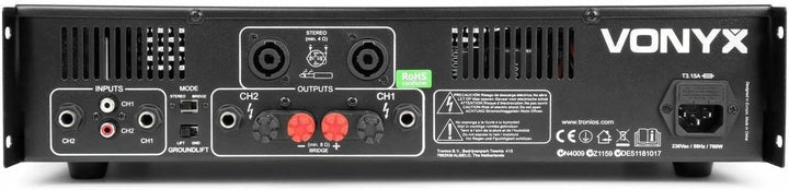 Vonyx VXA-3000 PA Verstärker Endstufe 3000 Watt, 2x 1500Watt im Stereo oder Brückenbetrieb, 2 Kanal