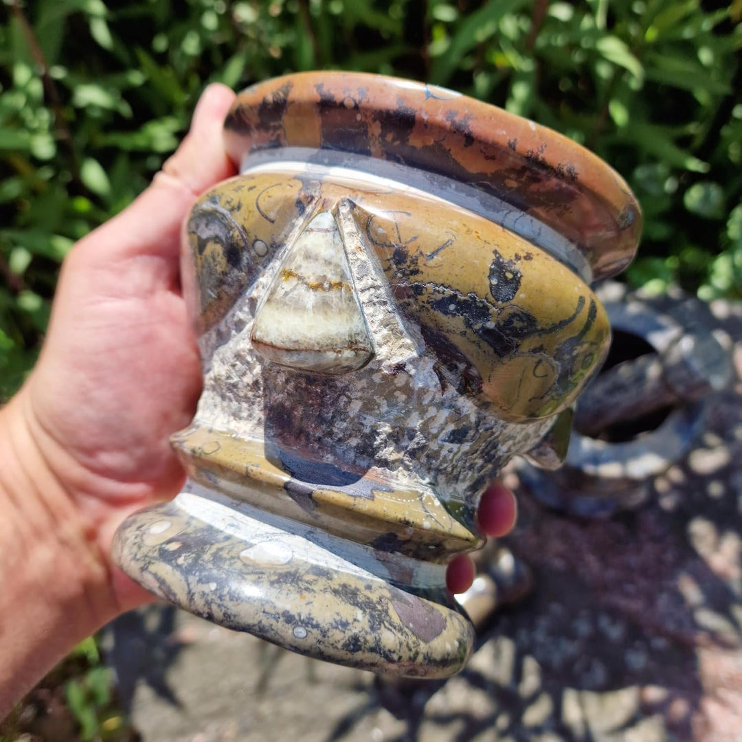 Budawi® Orthoceras Gewürz Mörser mit Stössel – Handgefertigter Küchenmörser aus Naturstein – Fossile