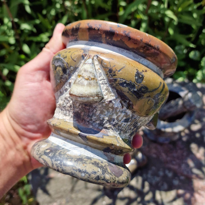 Budawi® Orthoceras Gewürz Mörser mit Stössel – Handgefertigter Küchenmörser aus Naturstein – Fossile