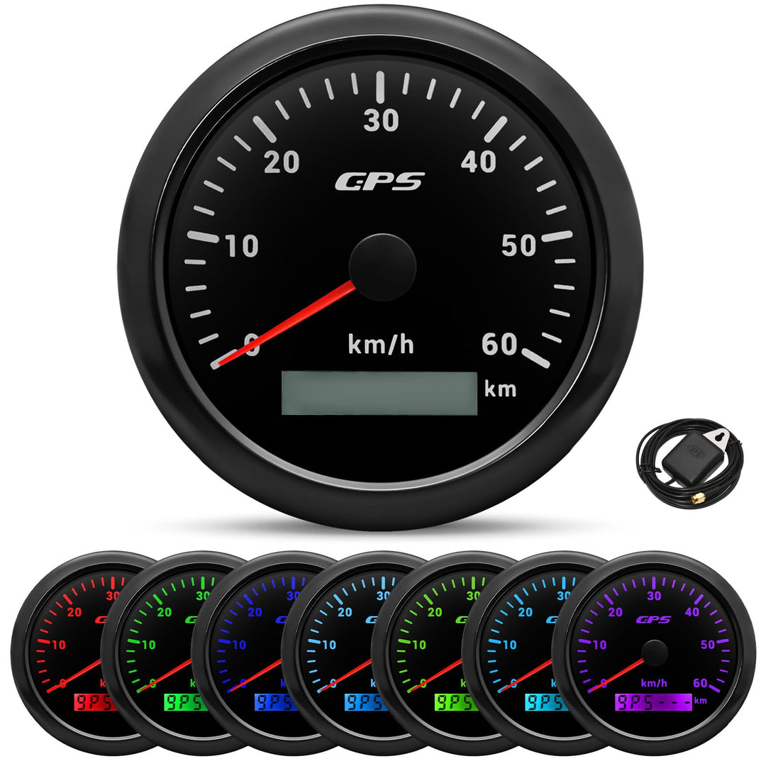 85mm Geschwindigkeitsmesser Boot GPS Tacho Kilometerzähler 0-60Km/H Wasserdichter IP67 7-Farben Tach