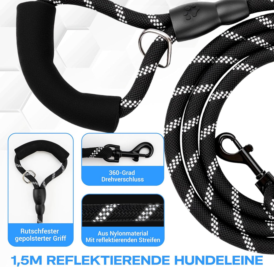 LED Hundegeschirr Set, mit 1,5m Reflektierende Hundeleine, Verstellbare Aufladbares Beleuchtetes Hun