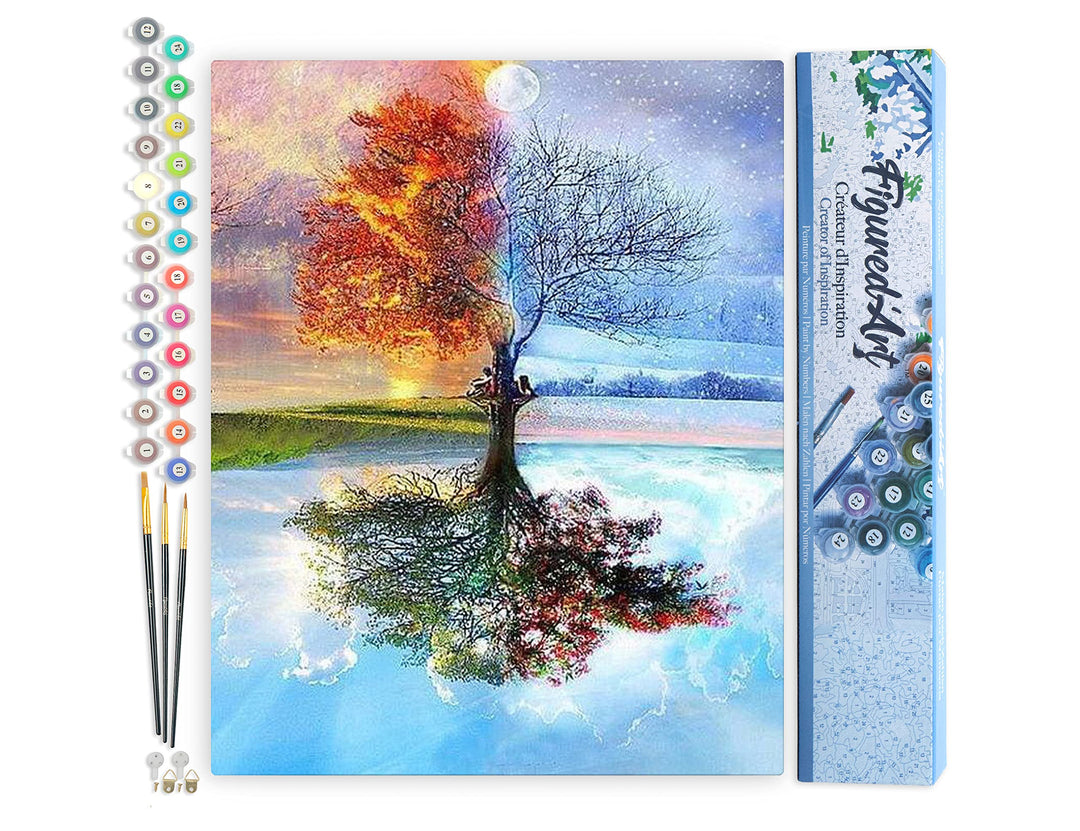Figured'Art Malen Nach Zahlen Erwachsene Baum in vier Jahreszeiten - Paint by Numbers Basteln DIY Ba