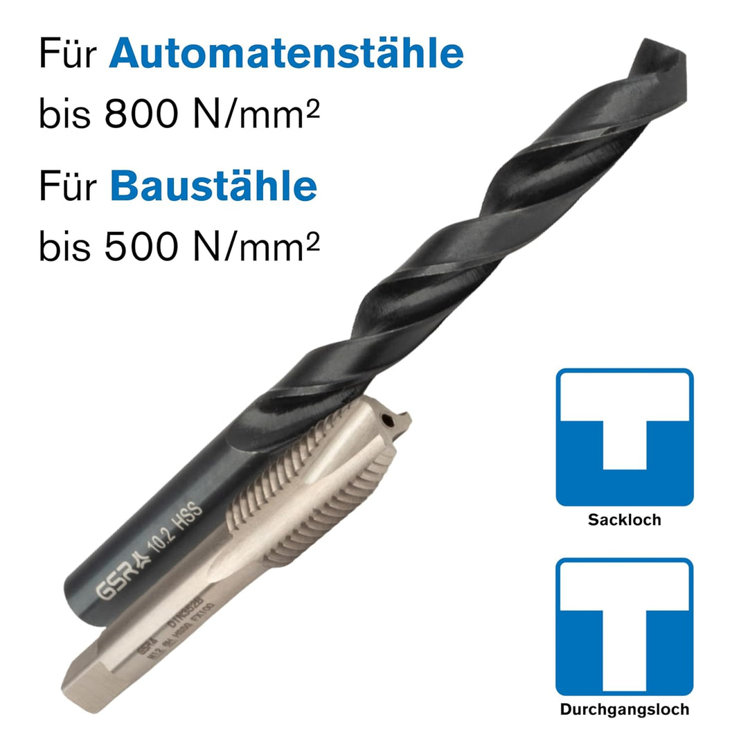 GSR Gewindeschneider Set, 17-teilig, HSSG Gewindebohrer Set, M3-M12, Mit Gewindebohrer-Halter 1/4''