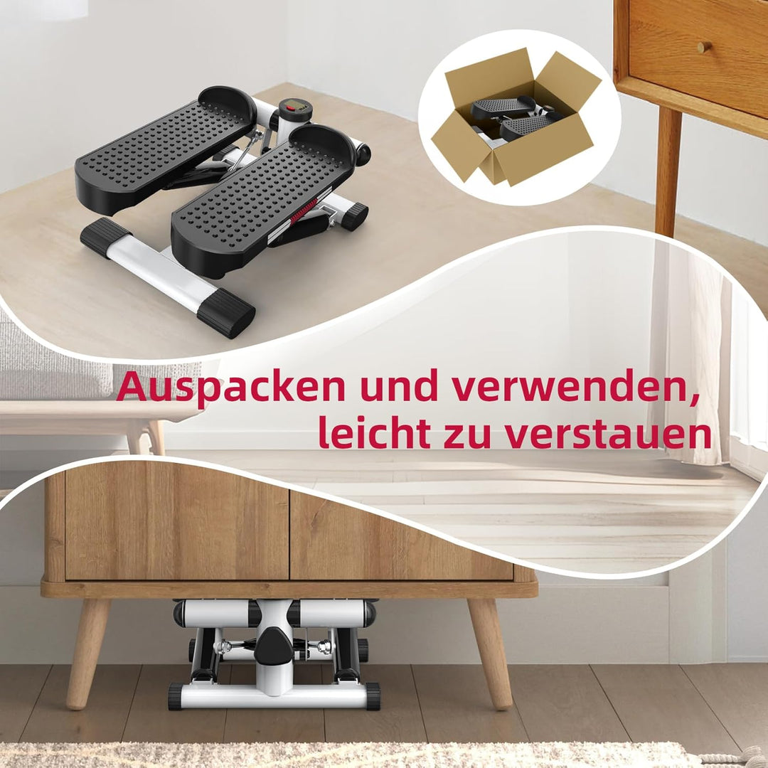 ST1 Mini-Stepper für Zuhause, 2-in-1 Up-Down Swing Stepper mit Power Ropes, LCD-Display, Einstellbar