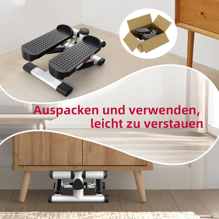 ST1 Mini-Stepper für Zuhause, 2-in-1 Up-Down Swing Stepper mit Power Ropes, LCD-Display, Einstellbar
