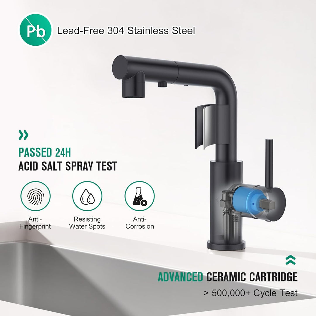 CREA Wasserhahn Küche mit 3 Funktionen Brause, Schwarz Küchenarmatur mit Ausziehbarem Brause, 360° D