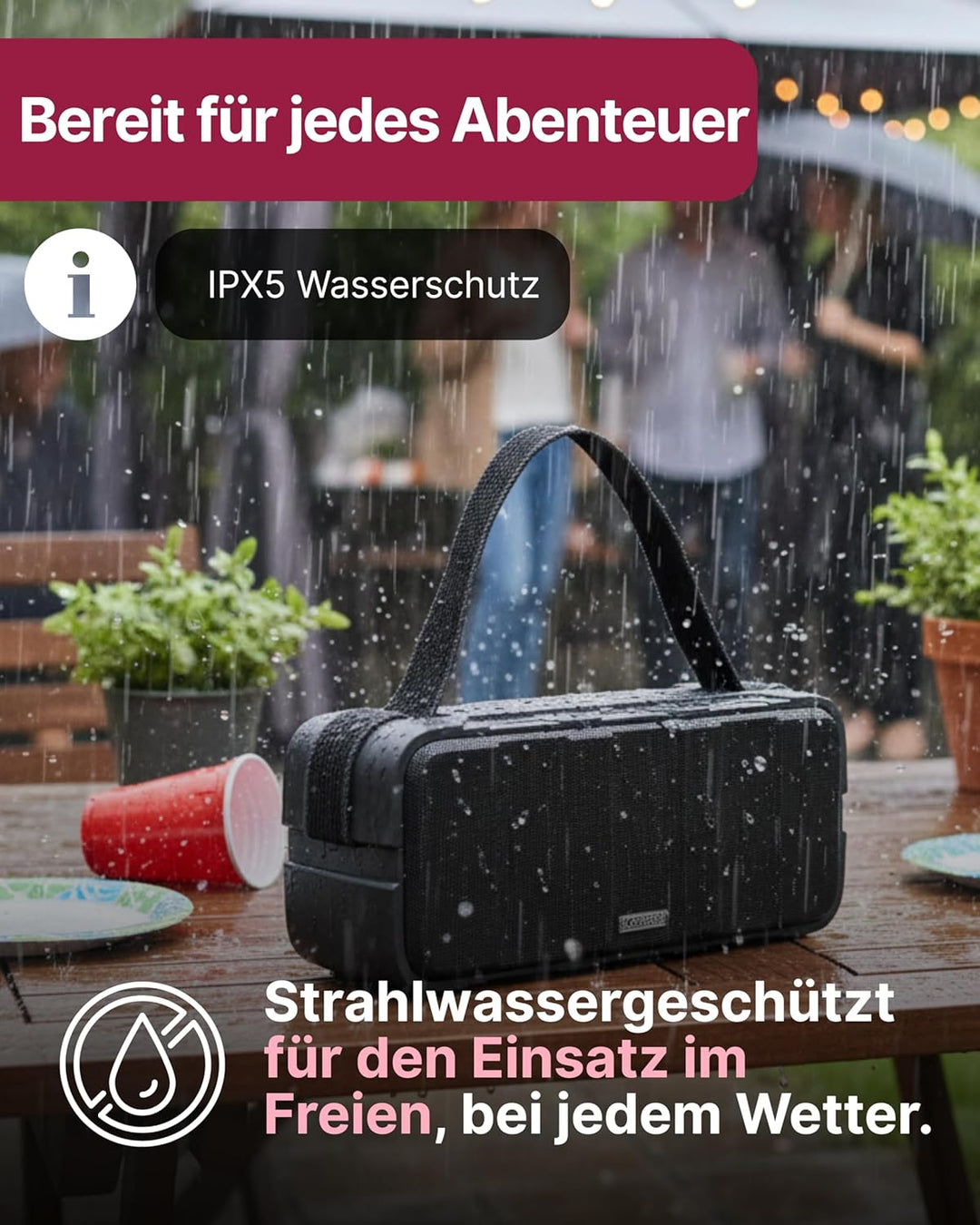 SCHWAIGER BS220 Bluetooth Lautsprecher Outdoor 30W Musikbox TWS tragbar stahlwasserfest robust IPX5