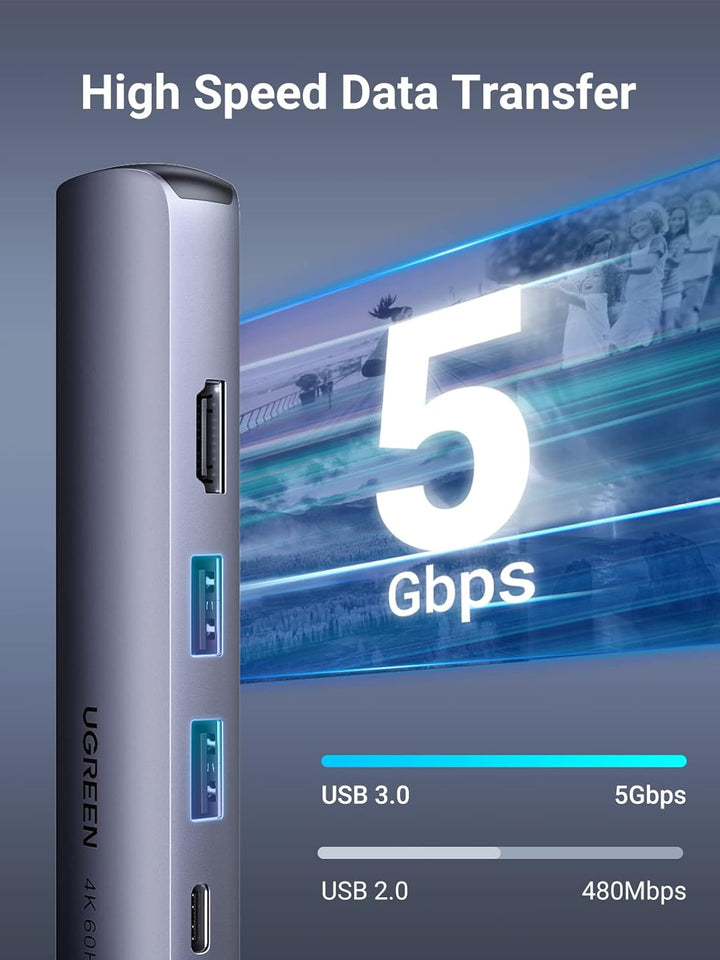 UGREEN USB C Hub Ethernet HDMI USB C Dock mit 100W PD, 4K HDMI, RJ45, 2 USB 3.0 USB C Adapter kompat