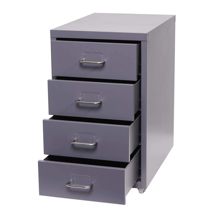 PROREGAL Rollcontainer Housten HxBxT 48x28x41cm 4 Schubladen Dunkelgrau Schubladenschrank Stahlschra