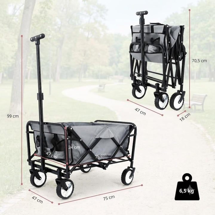 Gardenio Bollerwagen faltbar mit Bremsen, Handwagen 80 kg/60l, Bollerwagen klein & leicht mit Tasche
