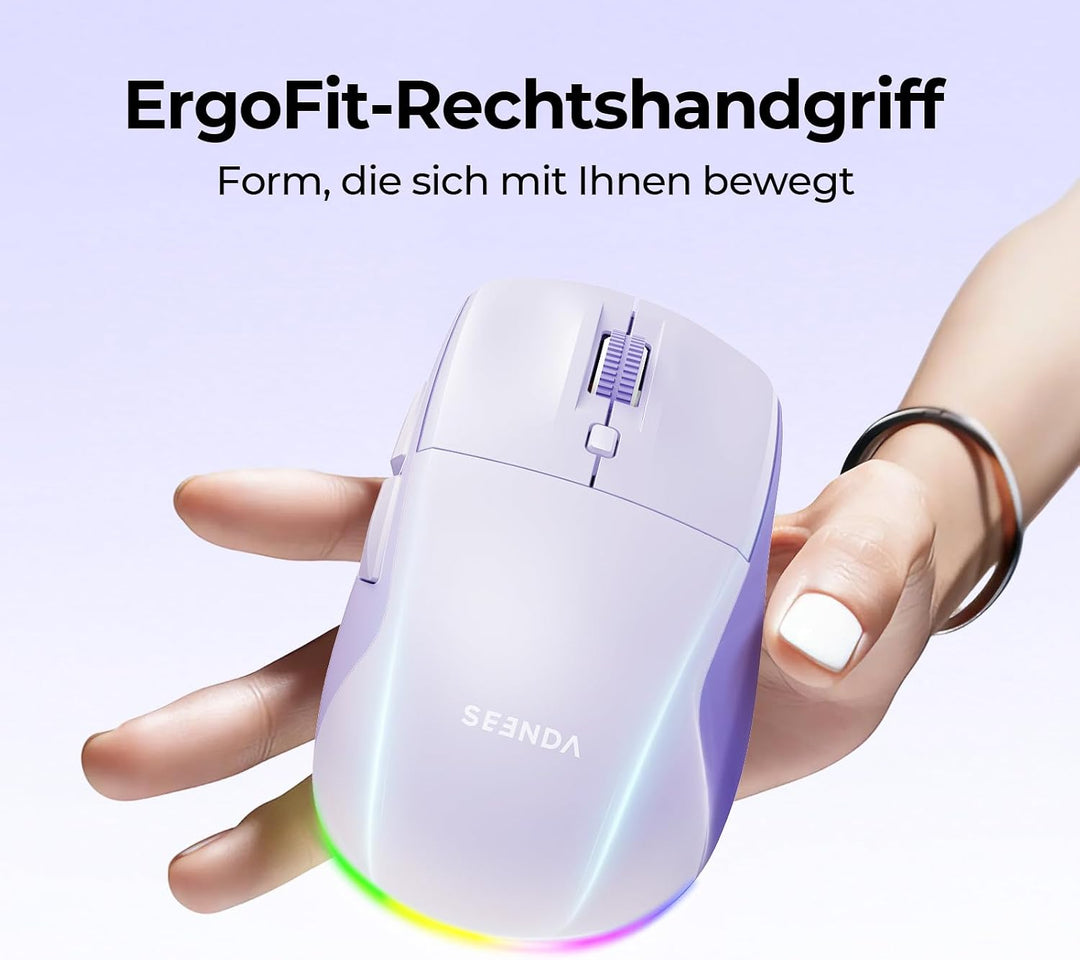 seenda MOU110 Bluetooth Maus mit RGB-Beleuchtung, Leise, 2 Geräte, Lila | Bluetooth &amp; 2.4G Dual Mode
