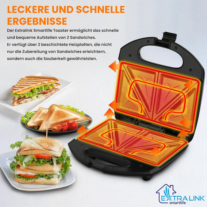 Extralink Sandwichmaker, Toaster Sandwichtoaster 750W - Sandwichtoaster mit Rutschfesten Füssen, Iso