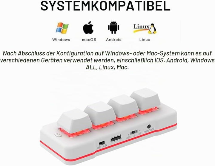 4-Tasten-Mini-Tastatur USB Wired &amp; BT Wireless Mini Keyboard Customized Programmierbare Computer-Tas