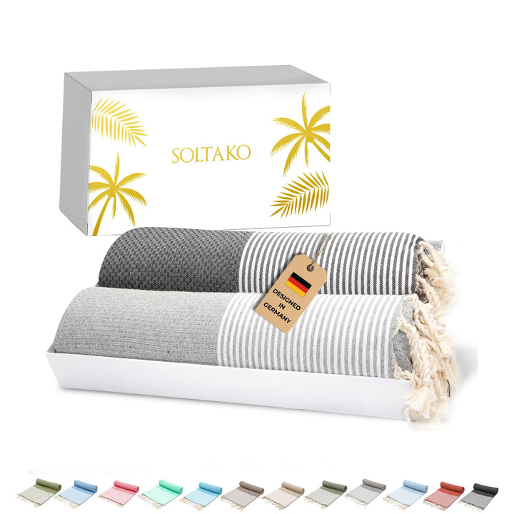 SOLTAKO Fouta Santorini Premium, 2er Set, Anthrazit/Grau, 100/200cm Anthrazit-pastellgrau 2, Anthraz